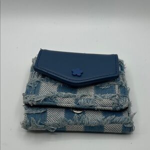 Fringed Blue Check Denim Wallet with Navy Flap